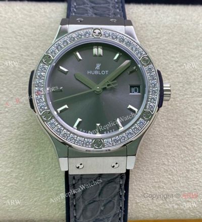 HB Factory Hublot Classic Fusion 33mm Women Diamond Bezel Rhonda Quartz Watch-Knock off Hublot Watches